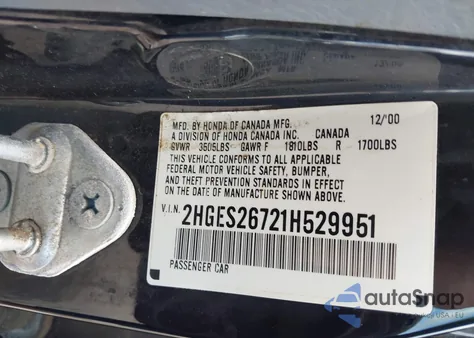 2001 Honda Civic Ex from USA, damaged, VIN 2HGES26721H529951